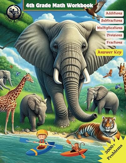 4th Grade Math Workbook - Addition, Subtraction, Multiplication, Division, and Fractions