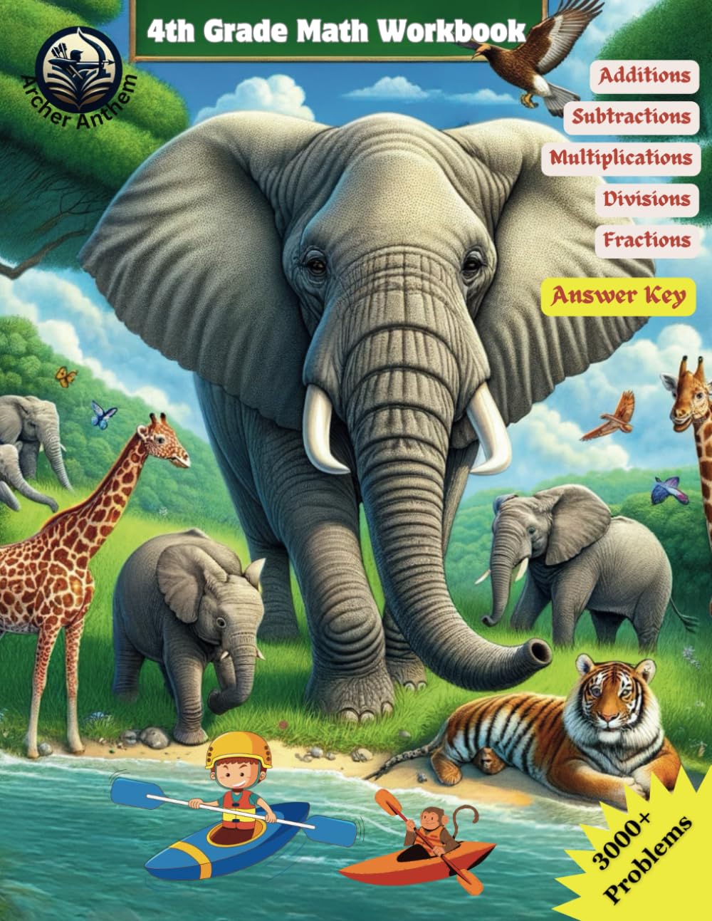 4th Grade Math Workbook - Addition, Subtraction, Multiplication, Division, and Fractions