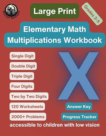 Large Print Elementary Math Multiplications Workbook