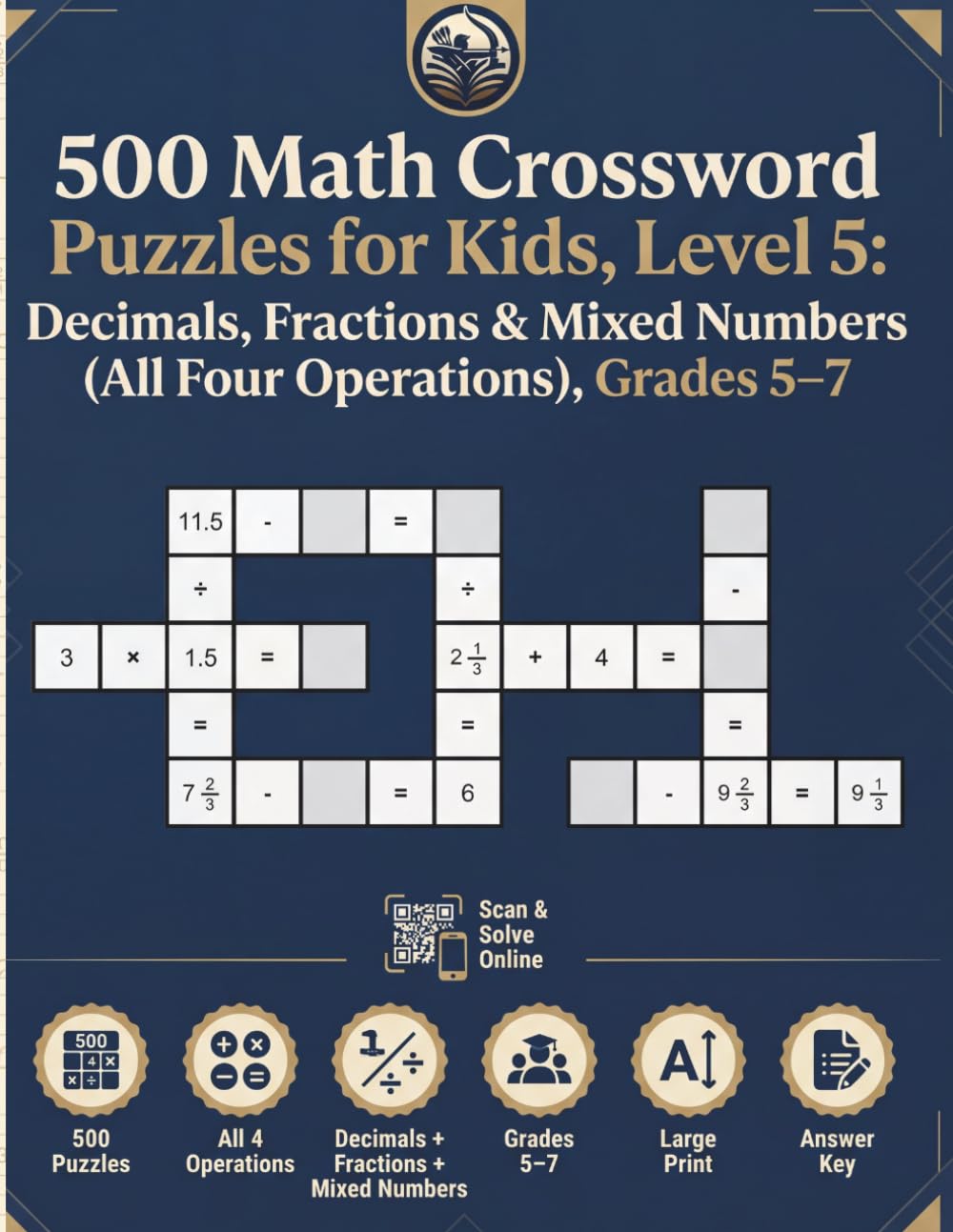 500 Math Crossword Puzzles for Kids, Level 5