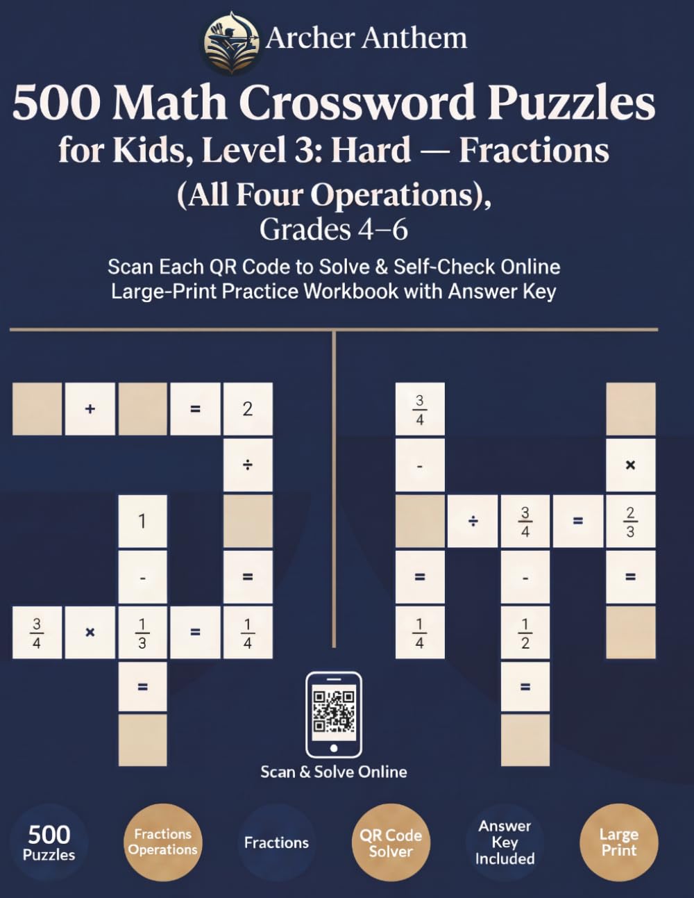 500 Math Crossword Puzzles for Kids, Level 3
