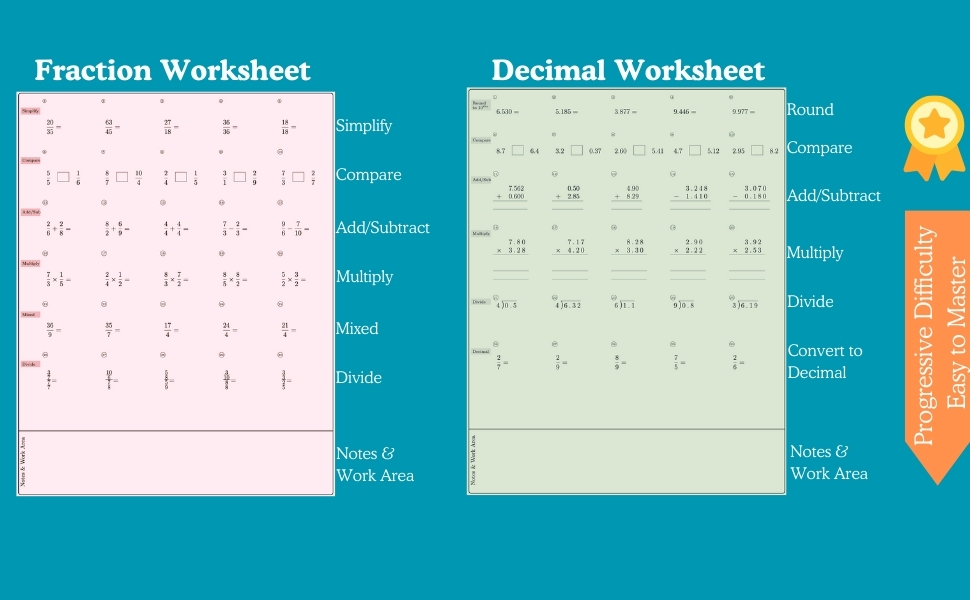 Fractions and Decimals Worksheets